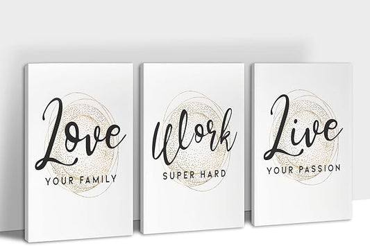 SHMAO Office Canvas Wall Art Motivational Wall Decor, 3 Piece Modern Love Work Live Print Pictures for Office Wall Decor Women Inspirational Framed Artwork Home Office Decor 12”x18”x3 Panels