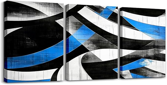 jejeloiu Kids Abstract Art 3 Piece Canvas Wall Art for Living Room Bedroom 12"x16"x3pcs Geometric Office Decorations Artwork Posters Blue Modern Art Picture Wall Decor for Home Decor Bathroom