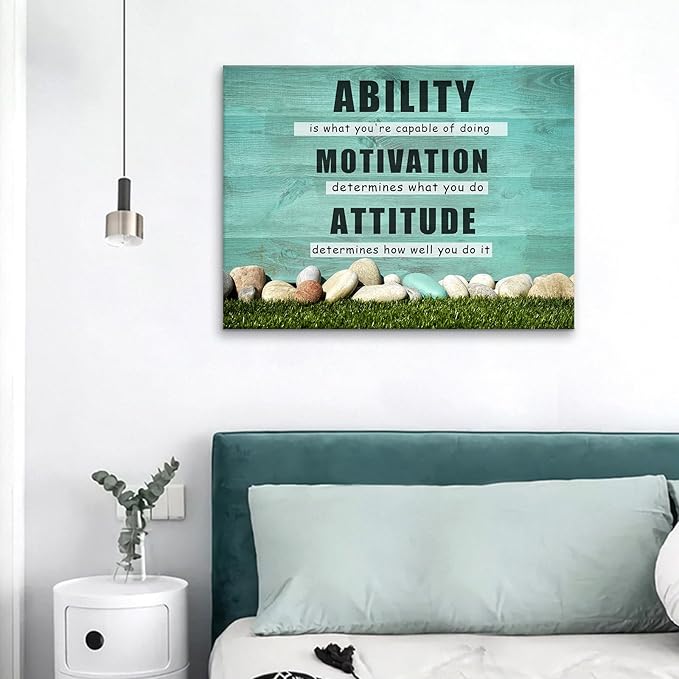 Inspirational Canvas Wall Art Ability Motivation Attitude Positive Noun Quote Poster Print Motivational Painting Artwork for Bedroom Office Classroom Wall Decor Framed Ready to Hang [24''Wx18''H]
