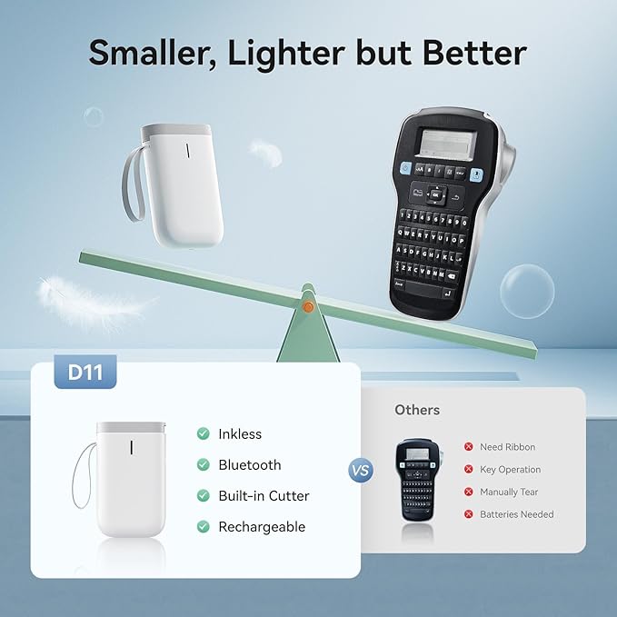 NIIMBOT Label Maker Machine D11 Label Printer Portable Wireless Connection Multiple Templates Available for Phone Easy to Use Office Home Organization USB Rechargeable