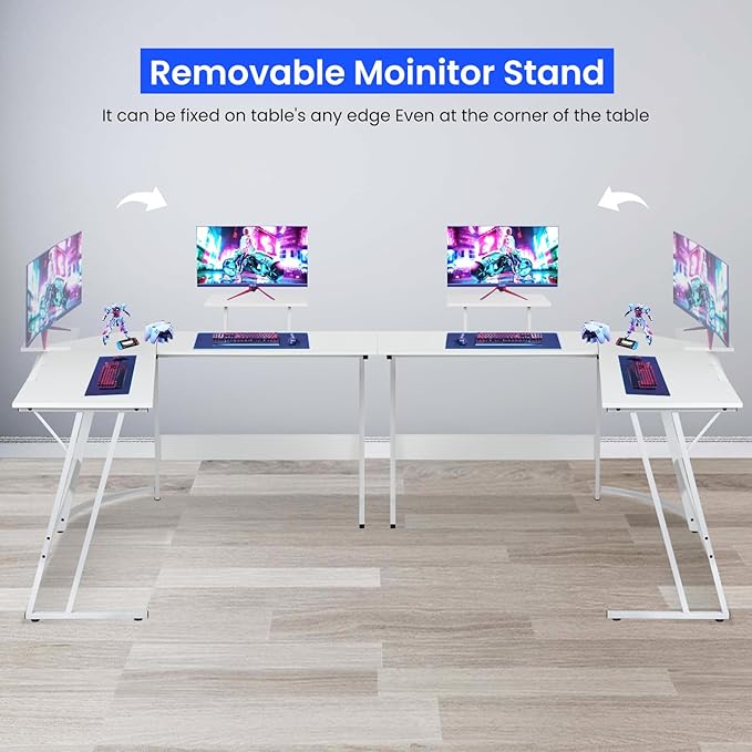 L Shaped Gaming Desk, 50 Inch Corner Desk, Office Computer Desk with Large Monitor Stand for Home Office Sturdy Writing Workstation, Easy to Assemble, White