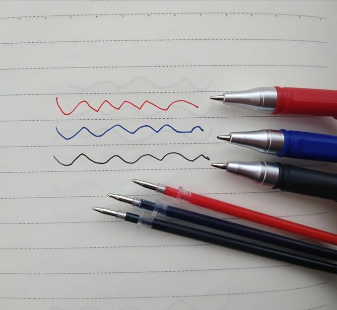Gel Ink Rollerball Pens Refills,20 Pcs Gel Pen Refills with 3 Gel Roller Pens 0.5mm,7 Black Ink,7 Blue Ink and 6 Red Ink(3 pens 20 Refills)