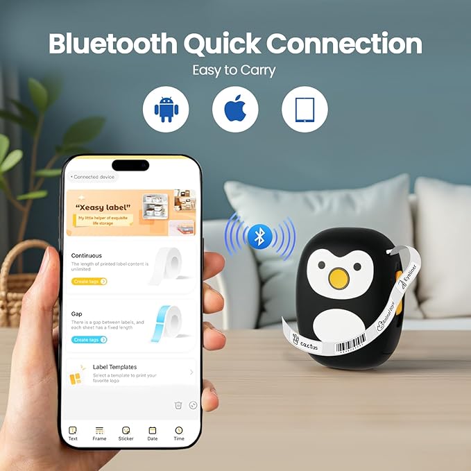 Mini Label Maker Bluetooth Machine: Wireless Small Label Makers with Tape - Portable Thermal Labeler Works with Tablet Phone - Easy to Use for Office Home Organization