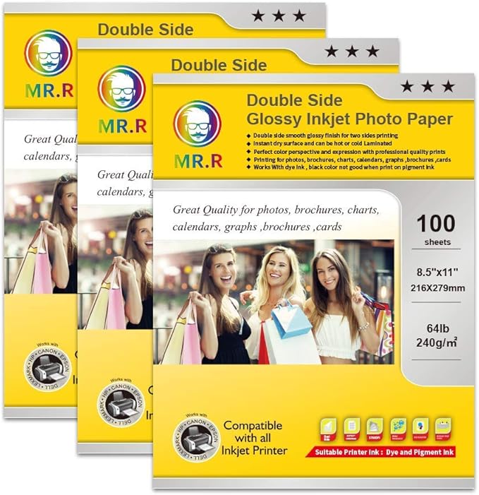 MR.R Double Side Glossy Inkjet Photo Paper,8.5"x11" (letter size) x100 Sheets,64lb-240gsm