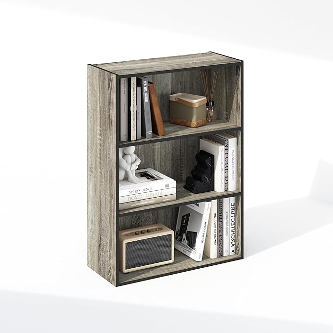 Furinno Simple Book Shelf, 3-Tier Bookshelf, Storage Shelves Bookcase, 9.7 x 23.7 x 31.5, for Living Room, Bedroom, Home Office, French Oak