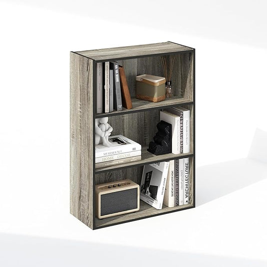 Furinno Simple Book Shelf, 3-Tier Bookshelf, Storage Shelves Bookcase, 9.7 x 23.7 x 31.5, for Living Room, Bedroom, Home Office, French Oak