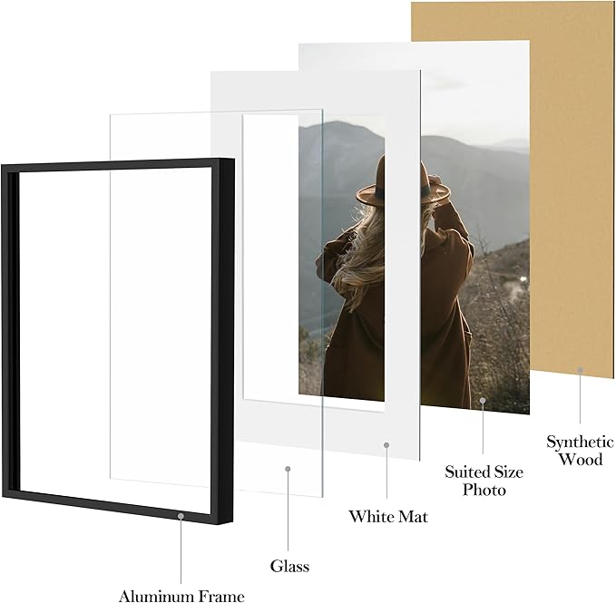 eletecpro Aluminum Gallery Wall Frame Set of 12, Including 2Pcs 11x14, 2Pcs 8x10, 4Pcs 5x7, 4Pcs 4x6 Photo Frames for Wall or Tabletop Display, Multiple Sizes Picture Frames Collage Wall Decor, Black