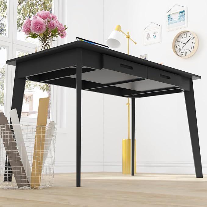 Home Office Computer Desk Coner Desk with 2 Drawers, Study Writing Table for Home Office, Study, Black (47.2 ”W x 23.6”D x 29.1”H)