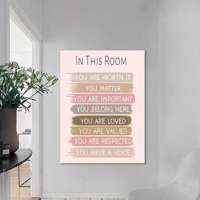 Inspirational Poster Print Canvas Wall Art In This Room You Belong Here Picture Painting Positive Affirmation Wall Decor Artwork for Living Room School Gym Hallway Stretched and Framed [30''Wx 40''H]