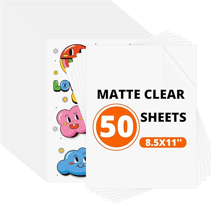 HTVRONT Sublimation Sticker Paper - 50 Pcs Matte Waterproof Sublimation Stickers 8.5 * 11in for Decoration (Transparent)
