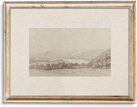 uniro Sketch Neutral Wall Art for Home Decor, Farmhouse Landscape Mountain Forest Sketch Drawing Wall Decor, Rustic Nature Canvas Prints Antique Moody Neutral Landscape Oil Painting Vintage Art Pictures for Bedroom Bathroom Decor( 8" x 10"-UNFRAMED)