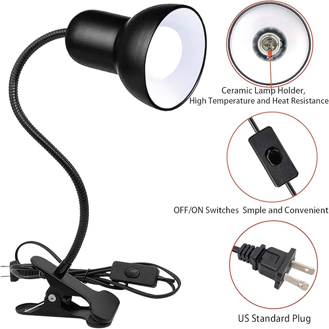 Desk Lamp, 360 Rotation Clip On Reading Light - Gooseneck Lamp with Cable, Portable Clamp Light for Bedroom, Office, Home Lighting