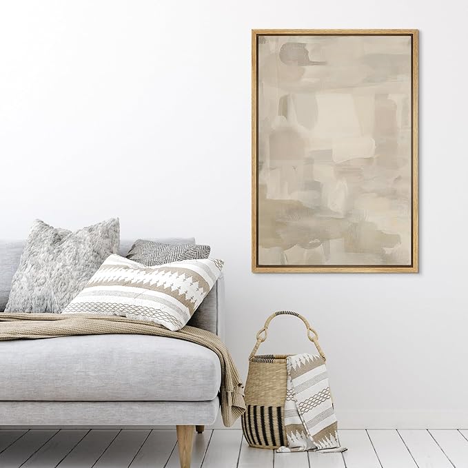SIGNFORD Framed Canvas Print Wall Art Muted Shadows Abstract Deep Brown and Subtle Blush Toned Gradient Illustrations Modern Art Decorative Zen for Living Room, Bedroom, Office - 24"x36" Natural