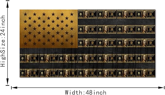 Large Artwork for Wall Abstract American Flag Made Up of Dollars Office Artwork Motivational Office Wall Art Work HD Print Creative Art Print for Bathroom Coffee Shop Gift Choice Framed Art-48 Wx24 H