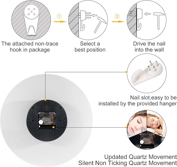 VIKMARI 10 Inch Modern Wall Clock, Aesthetic Black and Gold Decor Accessories, Unusual Silent Non Ticking Aurora Clocks for Living Room/Kitchen/Bedroom/Bathroom/Office (Glass)