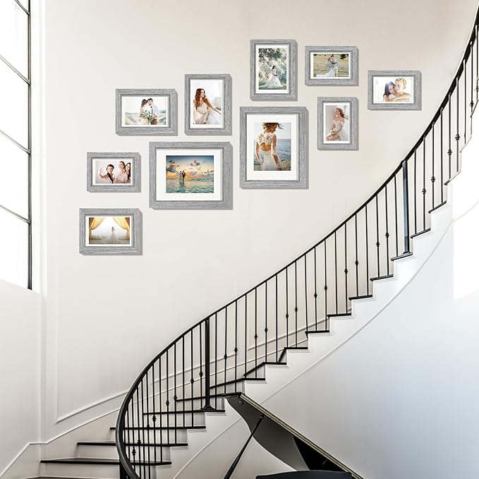Picture Frames, Made of Real Glass and Wooden Frame, Gallery Photo Frames Set of 10 for Collage Wall Decor, Multi Sizes Including 8x10, 5x7, 4x6 for Mounting or Tabletop Display, Gray