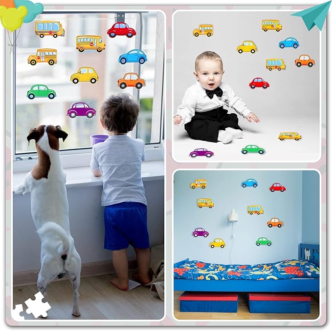 45 Pieces Colorful Cars and School Bus Cutouts Car Bulletin Board Bus Name Tags School Bulletin Board Cutouts Decorations for Classroom Preschool, 9 Styles