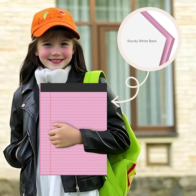8.5 x 11 Legal Pads, Colored Legal Pads, Wide Ruled, 12 Pack Note Pads 8.5 x 11, Pink Perforated Note Pads with Sturdy White Back, Purple Writing Pad,30 Sheets Per Notepad for School, Home, Office