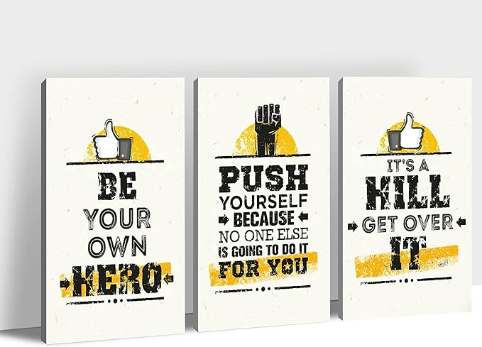 Office Wall Art - 3 Panel Motivational Canvas, Inspirational Quotes for Home Decor, Positive Entrepreneur Words Poster Frame for Company, 12"x18"x3Pcs