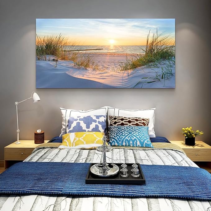 Lapremoly Wall Decorations For Living Room Large Canvas Wall Art For Bedroom Modern Office Wall Decor Art Sun Beach Ocean View Wall Paintings Prints Seascape Pictures Artwork Home Decor 24X48 inch