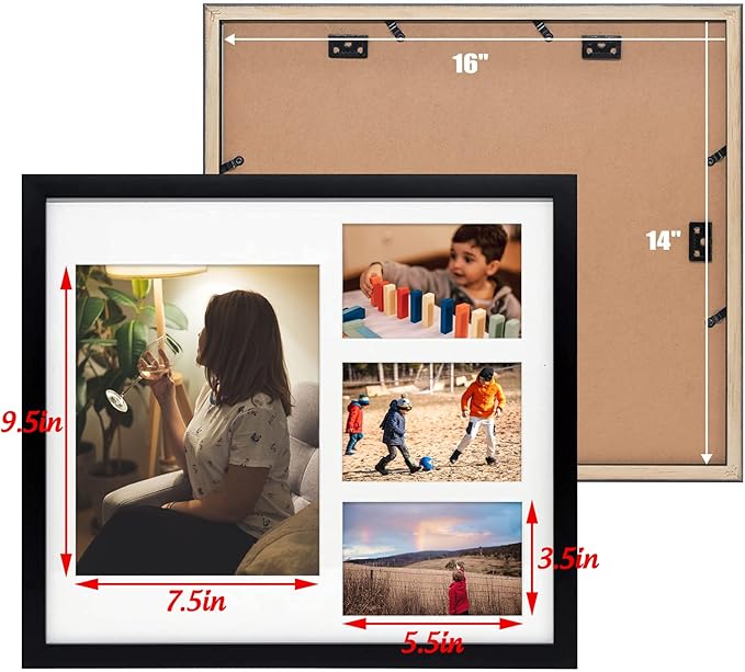Golden State Art, 14x16 Black Wood Picture Frame - White Mat for 8x10 and 4x6 Photos - Real Glass, Sawtooth Hanger, Swivel Tabs - Wall Mounting - Great for Posters, Weddings, and Engagements