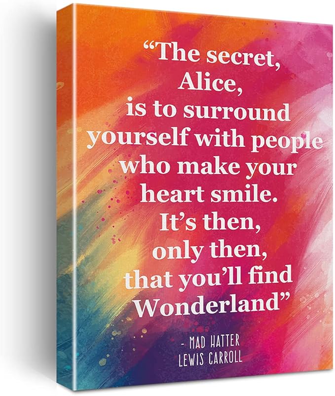 Inspirational Wall Art the Secret Quote Alice In Wonderland Watercolor Canvas Painting Prints for Home Wall Decor Framed Book Quote Artwork Gifts(12x15 Inch)