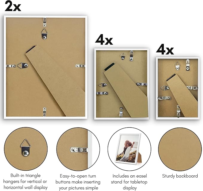 Americanflat Set of 10 Picture Frames with Shatter-Resistant Glass - Gallery Wall Frame Set with Two 8x10, Four 5x7 and Four 4x6 Frames - Streamline Collection - White