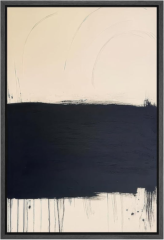 SIGNFORD Framed Canvas Print Wall Art Minimalist Navy and Beige Abstract Contemporary Illustrations Modern Art Decorative Relax/Calm for Living Room, Bedroom, Office - 24"x36" Black