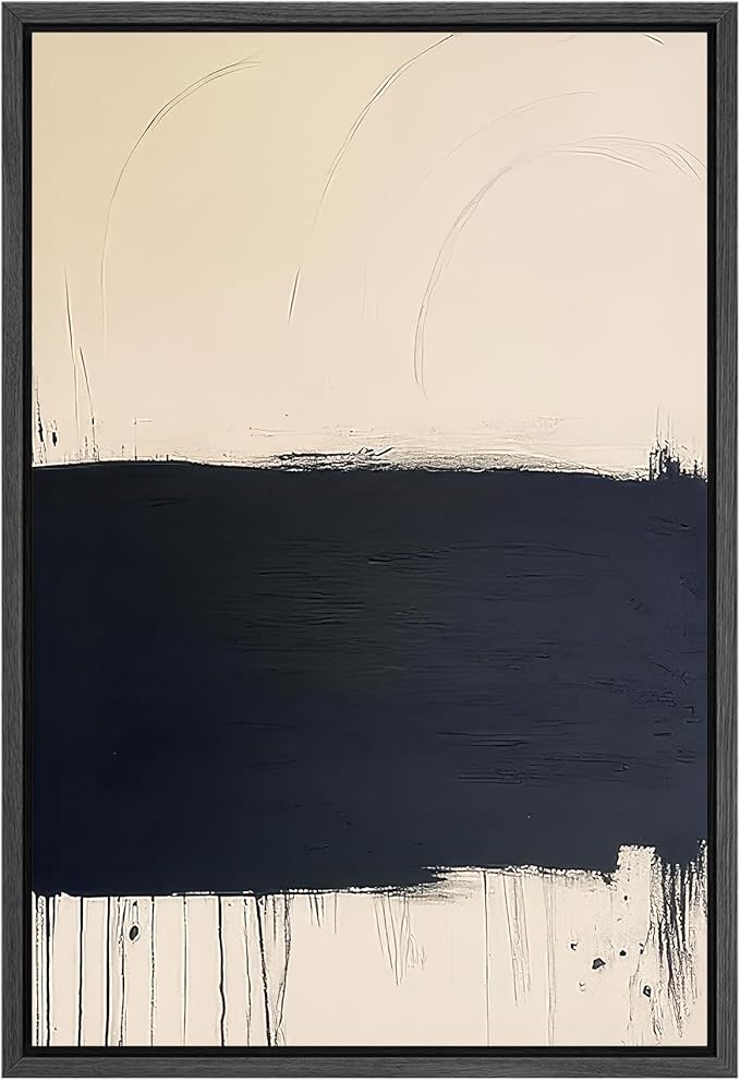 SIGNFORD Framed Canvas Print Wall Art Minimalist Navy and Beige Abstract Contemporary Illustrations Modern Art Decorative Relax/Calm for Living Room, Bedroom, Office - 16"x24" Black
