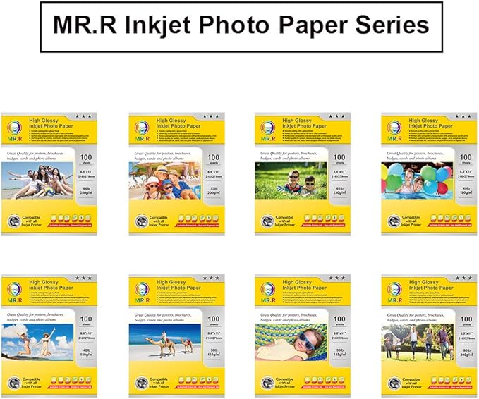 MR.R Single Side High Glossy Inkjet Photo Paper,180gsm 49lb,8.5''x11" with 100 sheets per pack