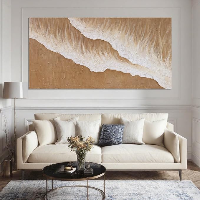 ZENPEE Brown Canvas Wall Art and White Ocean Unique Wall Decor Posters, Wall Hanging Decor for Dining Room or Living Room, 24" x 48"