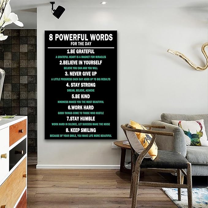 Inspirational Canvas Painting Wall Art Motivational 8 Powerful Words Prints Poster Entrepreneur Quotes Painting Picture Black Background Artwork for Home Office Workplace Wall Decor [24''Wx36''H]