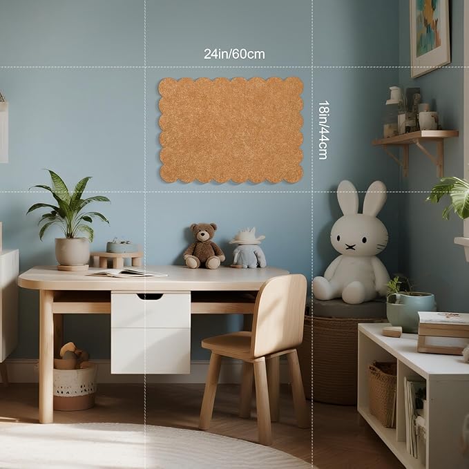 Scalloped Bulletin Board, 24 x 18 Inches Felt Pin Board - Decorative Cork Alternative for Wall, Foldable Picture Self-Adhesive Vision Prayer Board with 20 Pushpins - Apricot