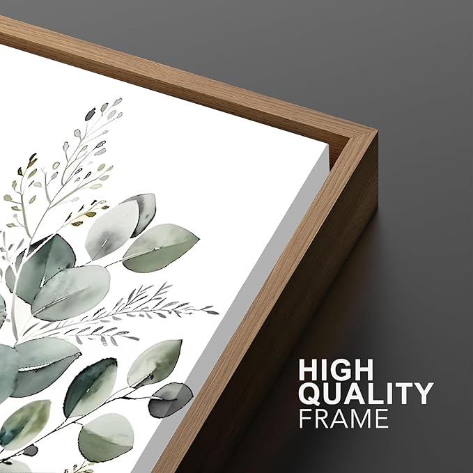 Bwodke Botanical Wall Art Plant Floral Watercolor Canvas Prints Set of 3 Framed Sage Green Painting Eucalyptus Leaf Picture Modern Minimalist Boho Decor Bedroom Bathroom Living Room 16"x24"