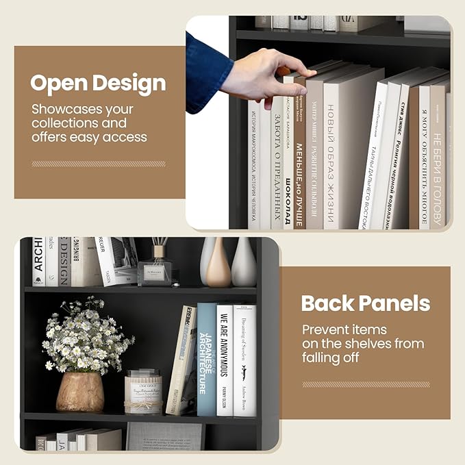 Giantex 6-Tier Bookcases Set of 2, 70" Tall Wooden Bookshelf, Freestanding Storage Organizer w/Open Shelves, Anti-Tipping Kits, Modern Floor Standing Display Shelves for Living Room, Bedroom, Black