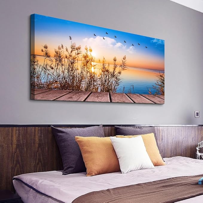 MHARTK66 Beach Wall Art Canvas Print Ocean Pictures Nature Artwork Wall Decor Seascape Painting Large Sunset Landscape Picture Modern for Living Room Bedroom Bathroom Office Home Decorations 30" x 60"