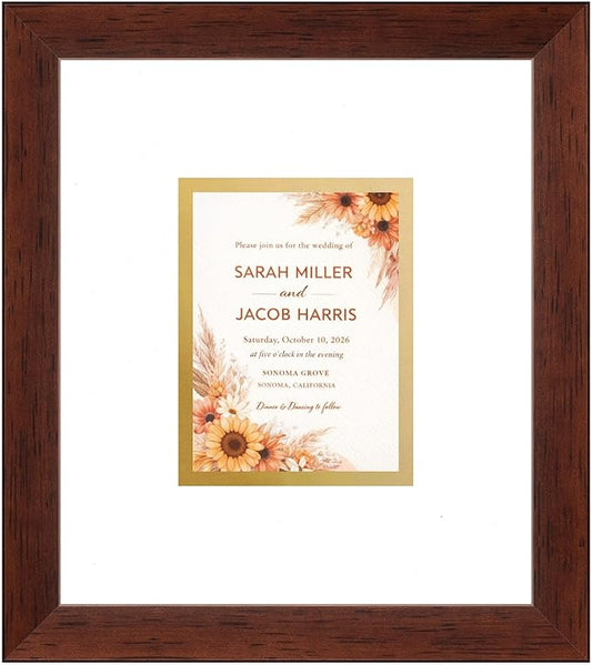 Poster Palooza Wedding Invitation Picture Frame 10x11.25 in Brown With White and Metallic Gold Double Mat for 4.25x5.5 A2 Keepsake | USA Made