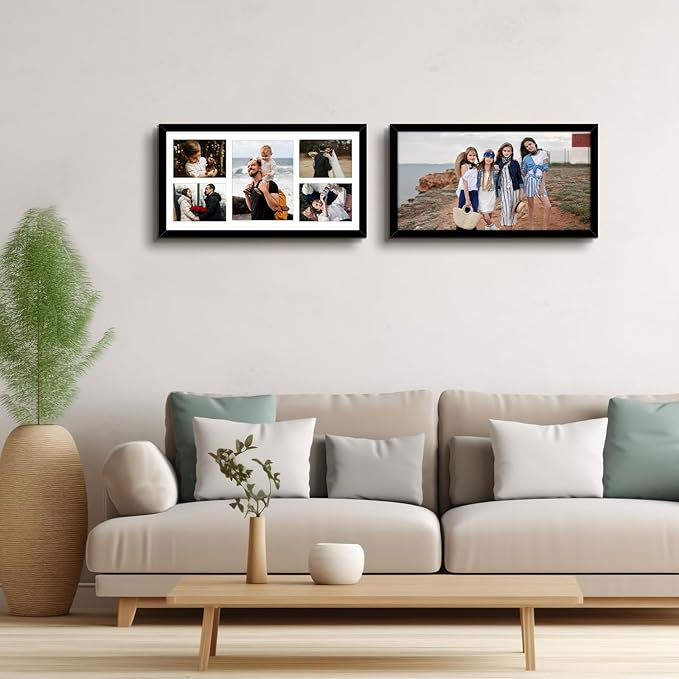 Golden State Art, 12x24 Black Wood Picture Frame - White Mat for 8x10 and 5x7 Photos - Real Glass, Sawtooth Hanger, Swivel Tabs - Wall Mounting - Great for Posters, Weddings, and Engagements