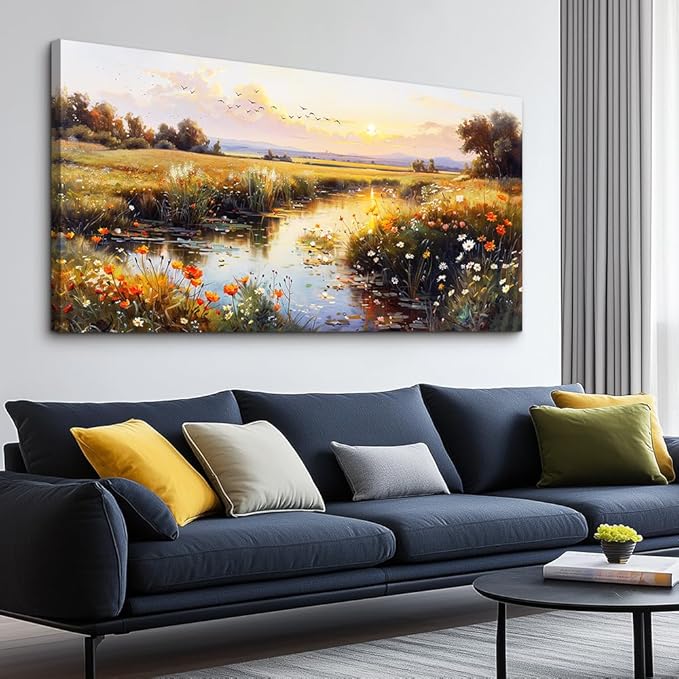 ZUITINGHUA Canvas Wall Art For Living Room Large Wall Decor For Office Bedroom Decorations Rivers Landscape Pictures Farmhouse Painting Artwork Room Wall Mural Aesthetic Home Decor 30x60 In