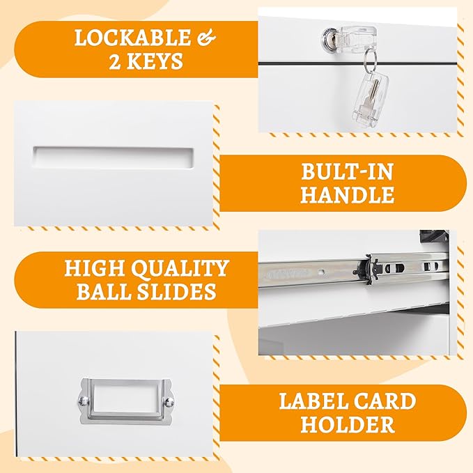 2 Drawer Lateral File Cabinet with Lock Metal Filing Cabinet Steel Wide File Cabinets with Anti-tilt Mechanism for Home Office/Legal/Letter/A4/F4 Size Hanging Files Assembly Required White