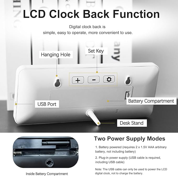 JoFomp LCD Digital Wall Clocks Battery Operated, 8.5" Modern Wall Clocks for Living Room Decor, Simple Digital Wall Clock with Temperature/Date/Time - 12/24H, Small Desk Clock for Bedroom Office