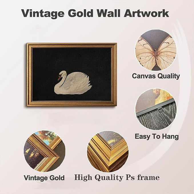 Gold Framed Wall Art Vintage Canvas Wall Art Grace Swan Rustic Animal Artwork Prints Picture for Living Room Bedroom Farmhouse Bathroom Office Decor, 12x16