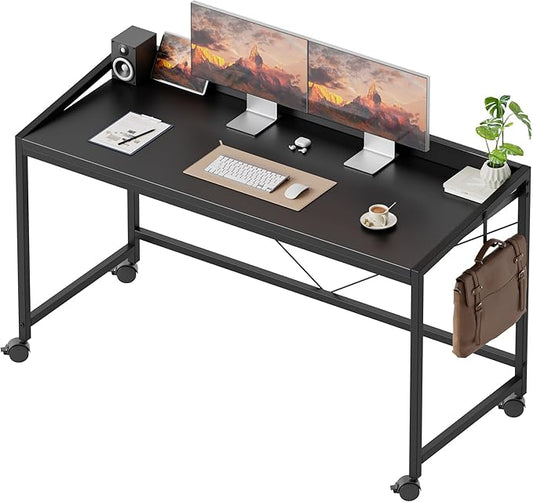 Mericonia 48 inch Rolling Computer Desk with Wheels, Gaming Desk for Small Spaces, Modern Simple Style Table for Home Office, Study Writing Table