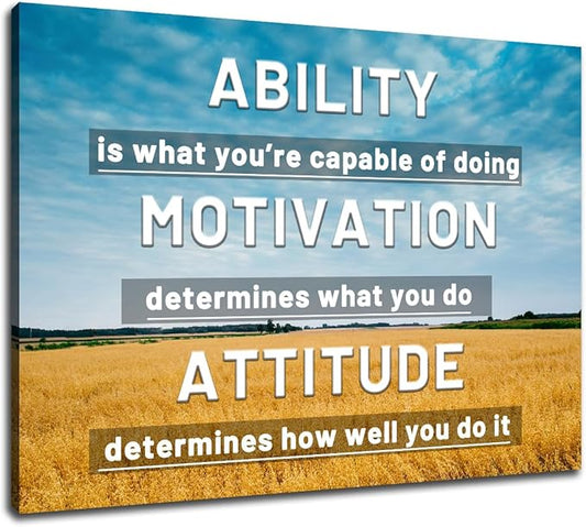 Ability Motivation Attitude Inspirational Canvas Wall Art Motivational Picture Print Field Background Poster Painting Wall Decor for Living Room Office Workplace Stretched and Framed [40''Wx 30''H]