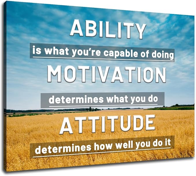 Motivational Poster Wall Art Ability Motivation Attitude Inspirational Quotes Print on Canvas Picture Painting Artwork for Home Bedroom Gym Wall Decoration Stretched and Framed [24''Hx18''W]