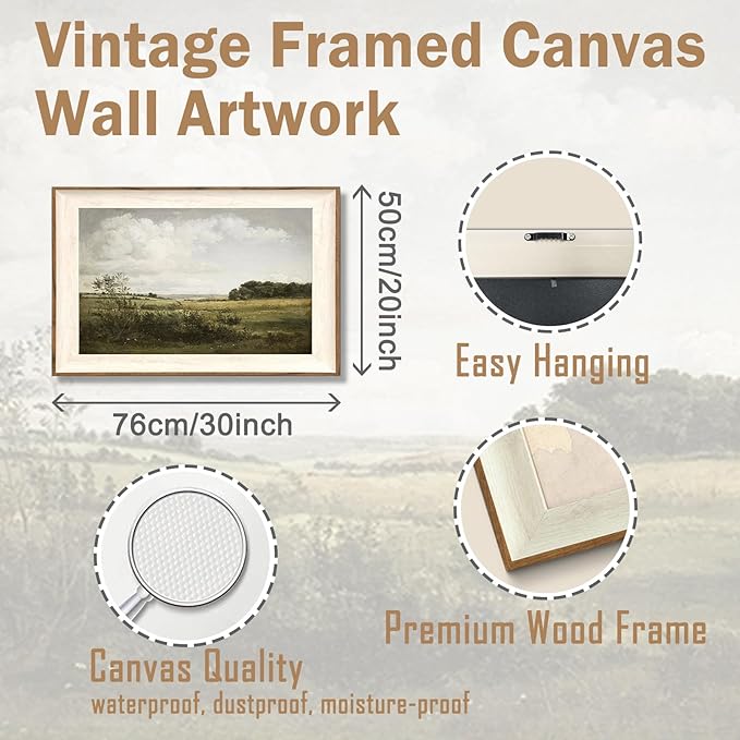 ASTRDECOR Framed Canvas Wall Decor for Bedroom, Vintage Nature Wall Art for Home Decor Aesthetic, Mountain Pictures Green Wall Decor Living Room, Meadow Oil Painting Landscape Wall Art Prints-20''x30''