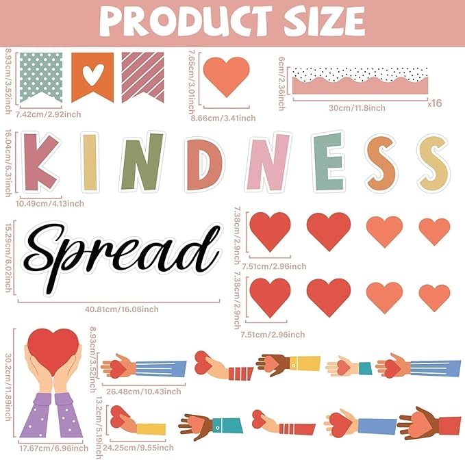 Valentine's Day Kindness Bulletin Board Decorations Spread Kindness Bulletin Board Set Inspirational Motivational Heart Cutouts for Back to School Classroom Wall Decor
