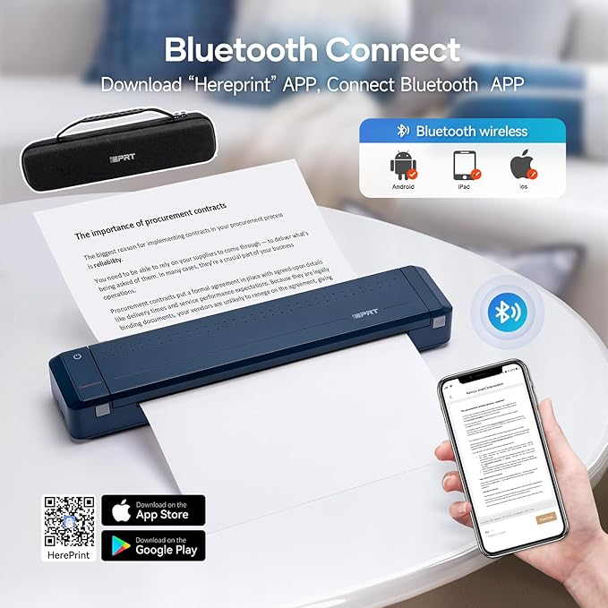 iDPRT MT888 Portable Thermal Printer, 300DPI HD Mobile-Travel-Printers, Inkless-Wireless-Small-Printer for Home Use, Office, Vehicles, Bluetooth Printers Supports 8.5 x 11 US Letter&A4&A5, Blue