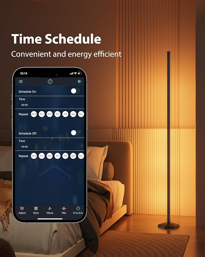 Corner Floor Lamp, 65" RGB Color Changing Mood Light with Remote Control, Dimmable LED Corner Lamp with Music Sync, Modern Floor Lamp for Living Room Gaming Room