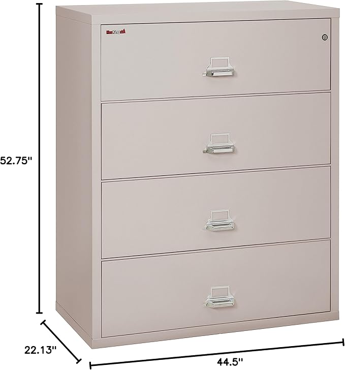 FireKing Fireproof Lateral File Cabinet (4 Drawers, Impact Resistant, Water Resistant), 44" W x 22" D, Platinum, Made in USA